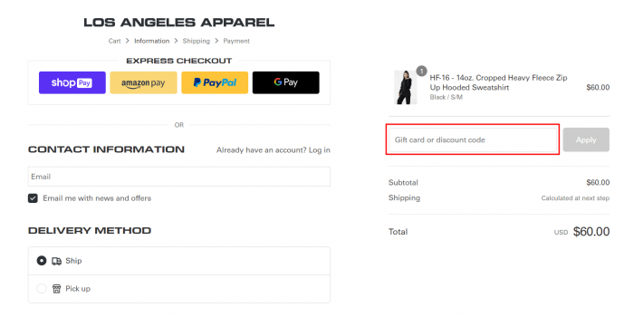 How to use Los Angeles Apparel promo code