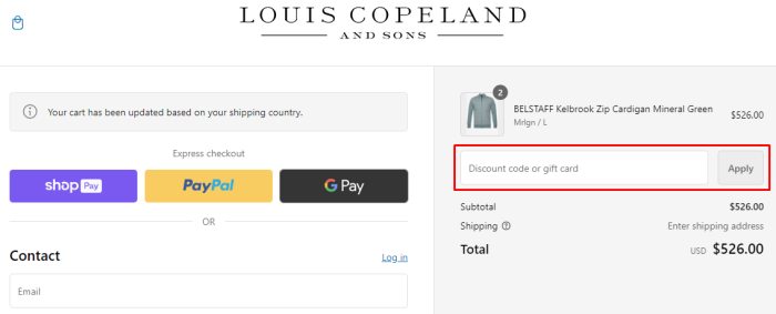How to use Louis Copeland promo code