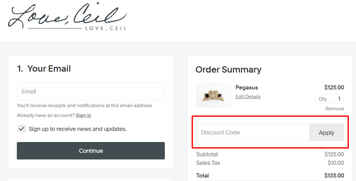 How to use Love, Ceil promo code