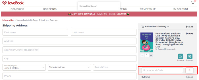 How to use LoveBook promo code