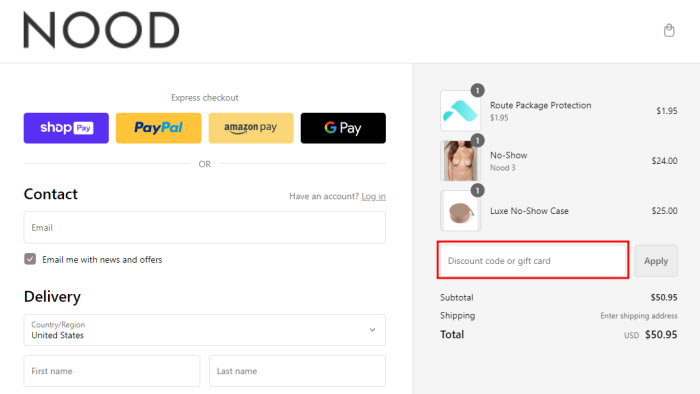 How to use LOVENOOD promo code