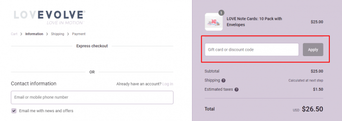 How to use LOVEVOLVE promo code