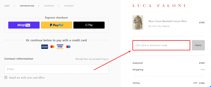 How to use Luca Faloni promo code