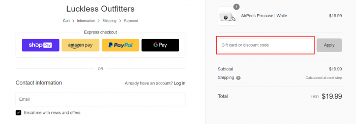 How to use Luckless Outfitters promo code