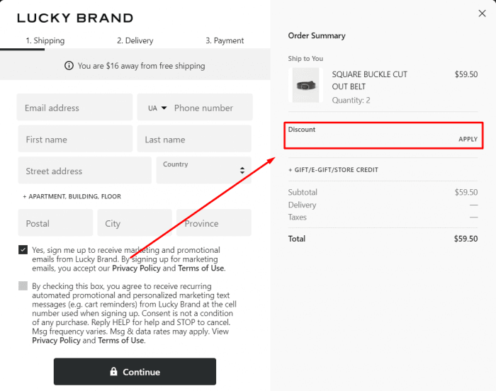 How to use Lucky Brand promo code