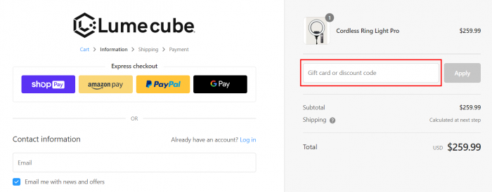 How to use Lume Cube promo code