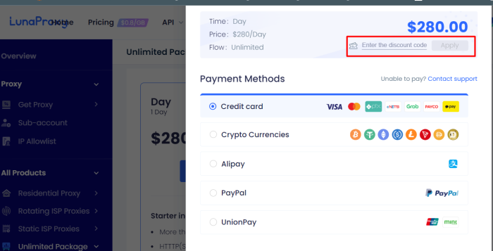 How to use LunaProxy promo code