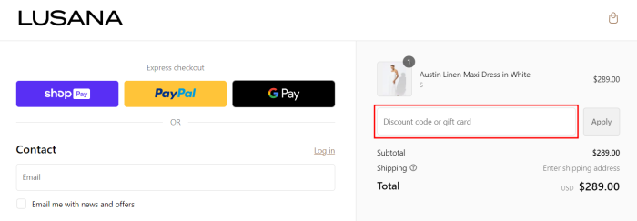 How to use Lusana promo code