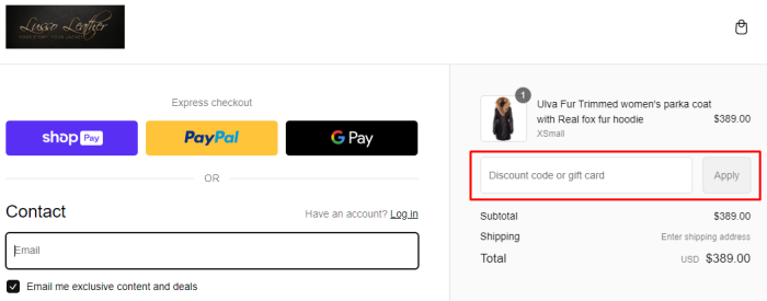 How to use Lusso Leather promo code
