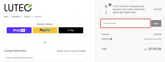 How to use LUTEC promo code