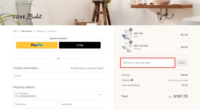How to use LUXE Bidet promo code