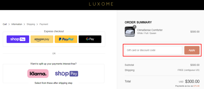 How to use Luxome promo code