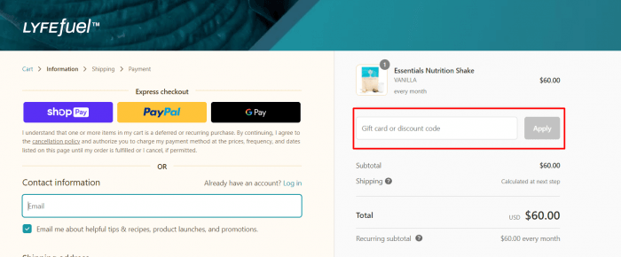 How to use LyfeFuel promo code