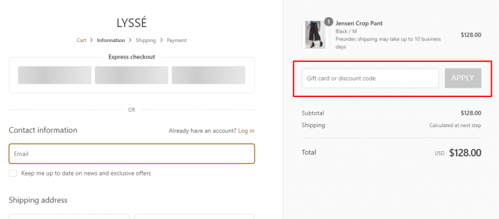 how to use discount code at Lyssé