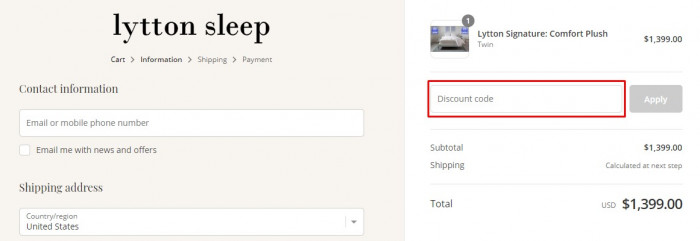 How to use Lytton Sleep promo code