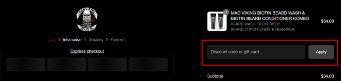 How to use Mad Viking Beard promo code