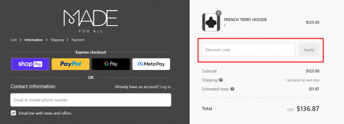 How to use MADE FOR ALL promo code