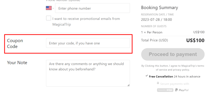 How to use Magical Trip promo code