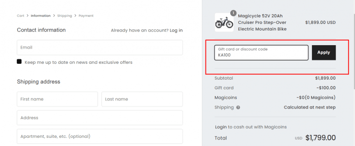 How to use Magicycle Bike promo code
