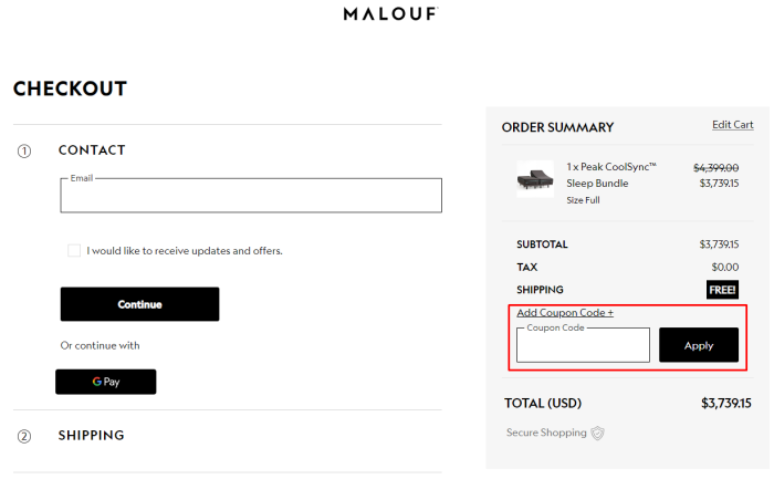 How to use Malouf promo code