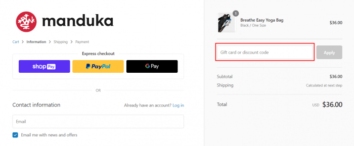 How to use Manduka promo code
