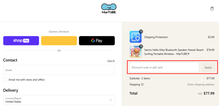 How to use MarTUBE promo code