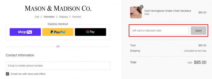 How to use Mason & Madison Co. promo code