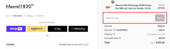 How to use Mauviel USA promo code