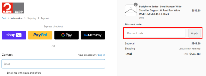 How to use MAWA Hangers promo code