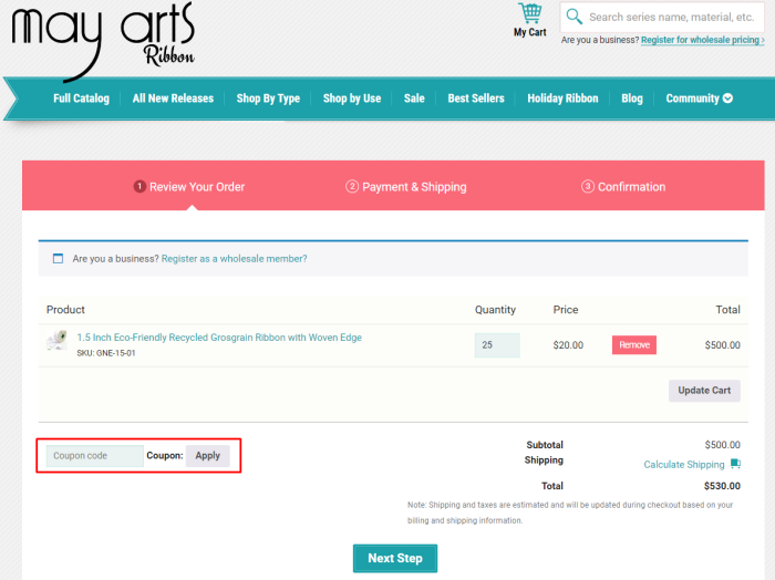 How to use May Arts Ribbon promo code