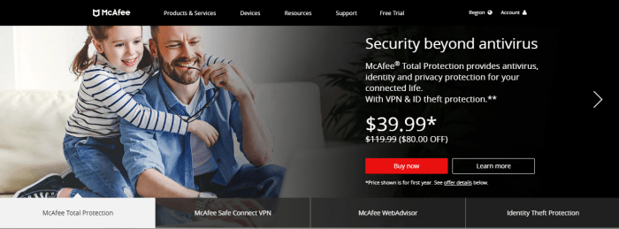 mcafee range of products