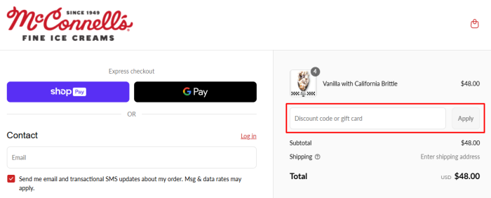 How to use McConnell’s Fine Ice Creams promo code