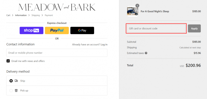 How to use Meadow and Bark promo code