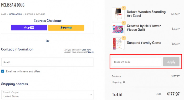 How to use Melissa & Doug promo code