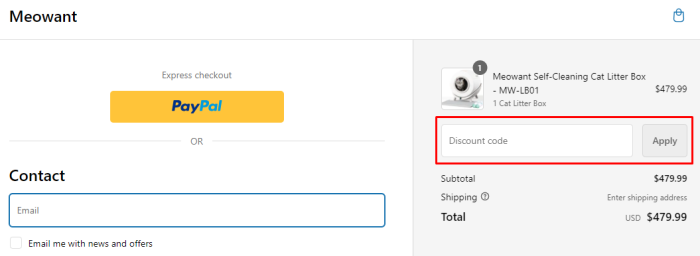 How to use Meowant promo code