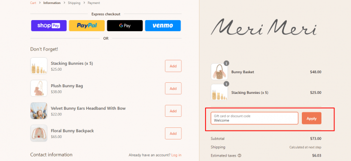 How to use Meri Meri promo code