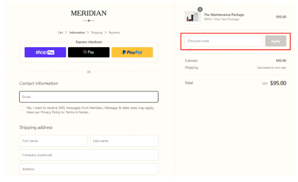 How to use Meridian Grooming promo code