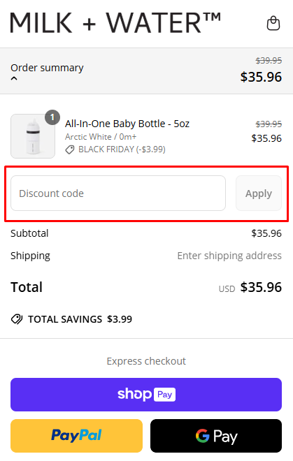 How to use MILK & WATER promo code
