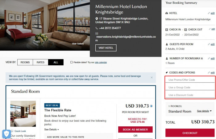 How to use Millennium Hotels and Resorts promo code
