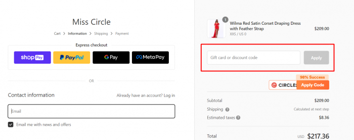 How to use Miss Circle promo code