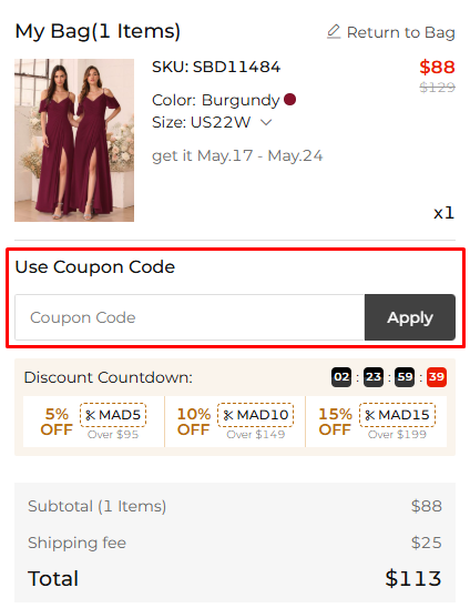 How to use Missacc promo code