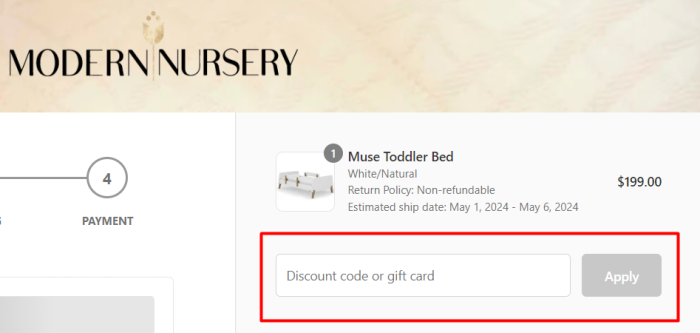 How to use Modern Nursery promo code