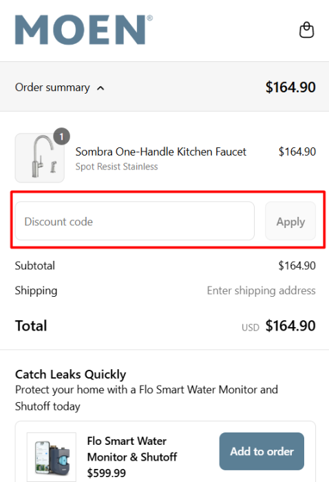 How to use Moen promo code