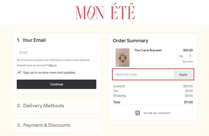 How to use Mon Ete promo code