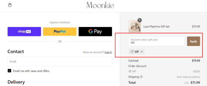 How to use Moonkie promo code