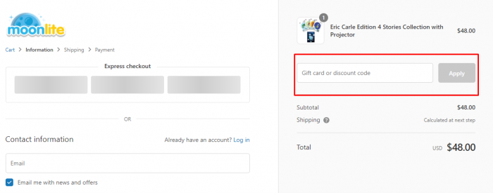 How to use Moonlite promo code