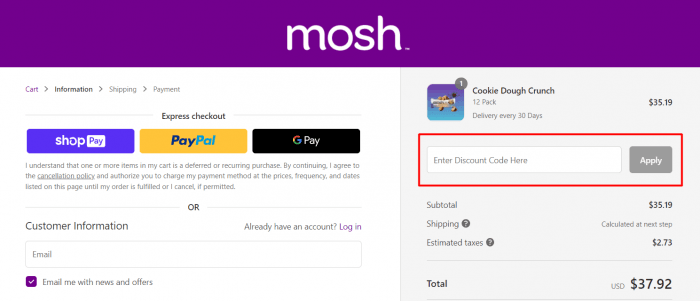 How to use MOSH promo code
