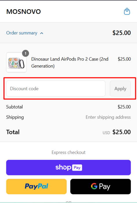 How to use MOSNOVO promo code