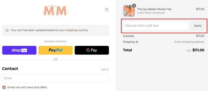 How to use Mountain Moverz promo code