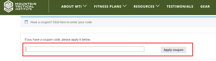 How to use Mountain Tactical Institute promo code